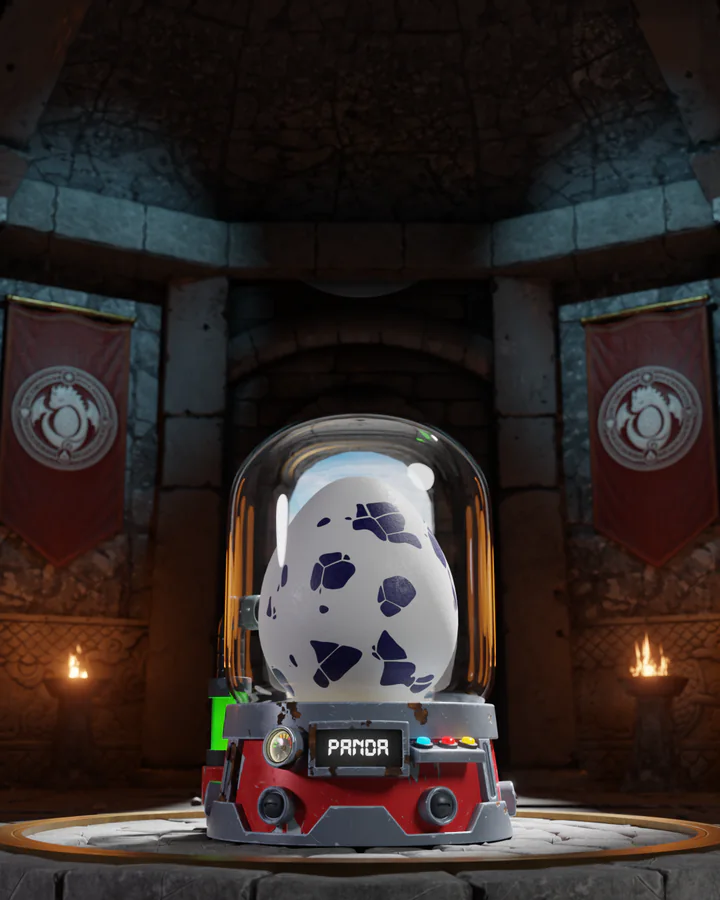 The Panda egg in its incubator, lit in its own colour