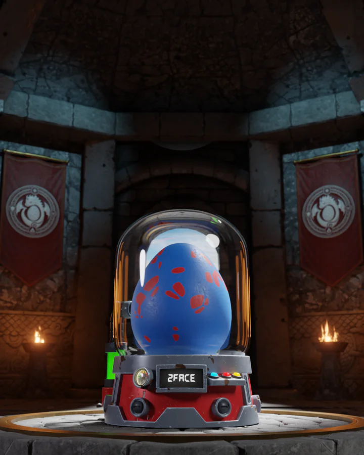 The 2Face egg in its incubator, lit in its own colour